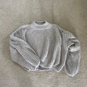 Balloon Sleeve Light Gray Mockneck Sweater
